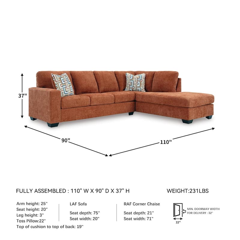 Signature Design by Ashley Aviemore 2-Piece Sectional with Chaise - 110"W x 90"D x 37"H