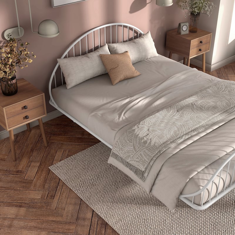 Furniture of America Duke Curved Metal Powder Coated Bed Frame, Box Spring Needed