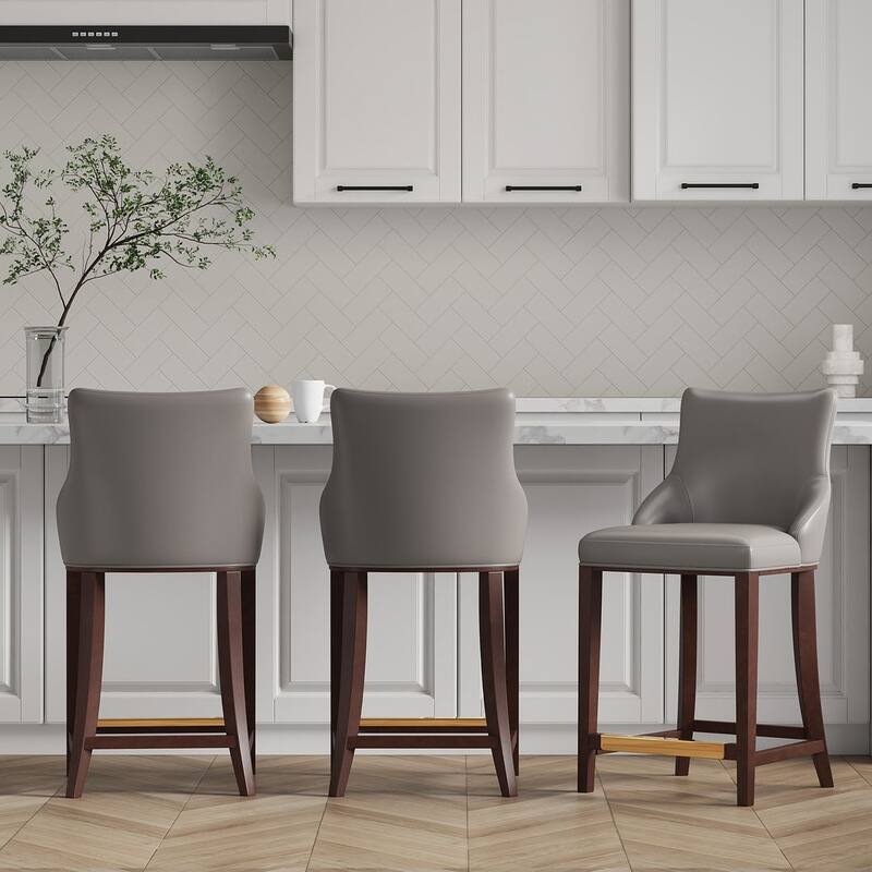 Manhattan Comfort Modern Shubert Upholstered Counter Stool - Dark Taupe - Counter Height - Set of 3