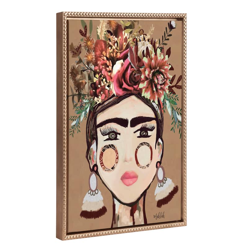 Sylvie Beaded Warm Frida Framed Canvas by Inkheart Designs - 18x24