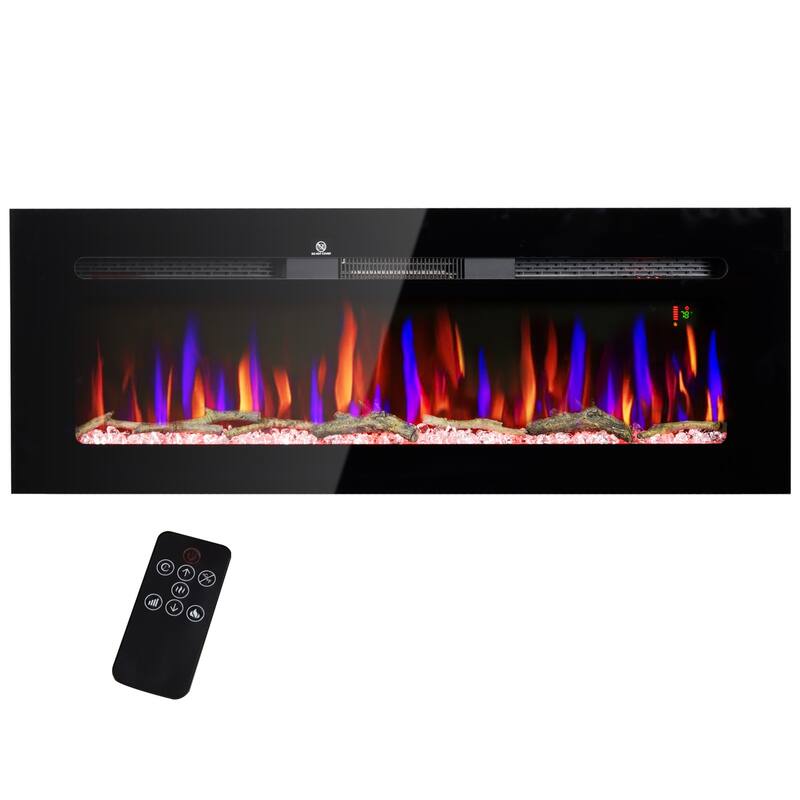 50-Inch Electric Wall Fireplace with Adjustable Heat, LED Display, and Safety Features - N/A