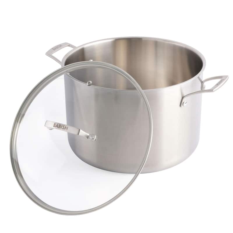 Babish Tri-Ply Stainless Steel Professional Grade Stock Pot w/Lid, 12-Quart