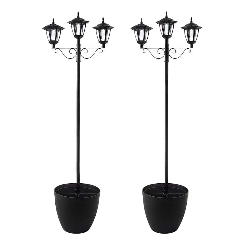 Glitzhome Set of 2 74"H Solar Three Head Street Light with Planter Pot Pathway Lamp