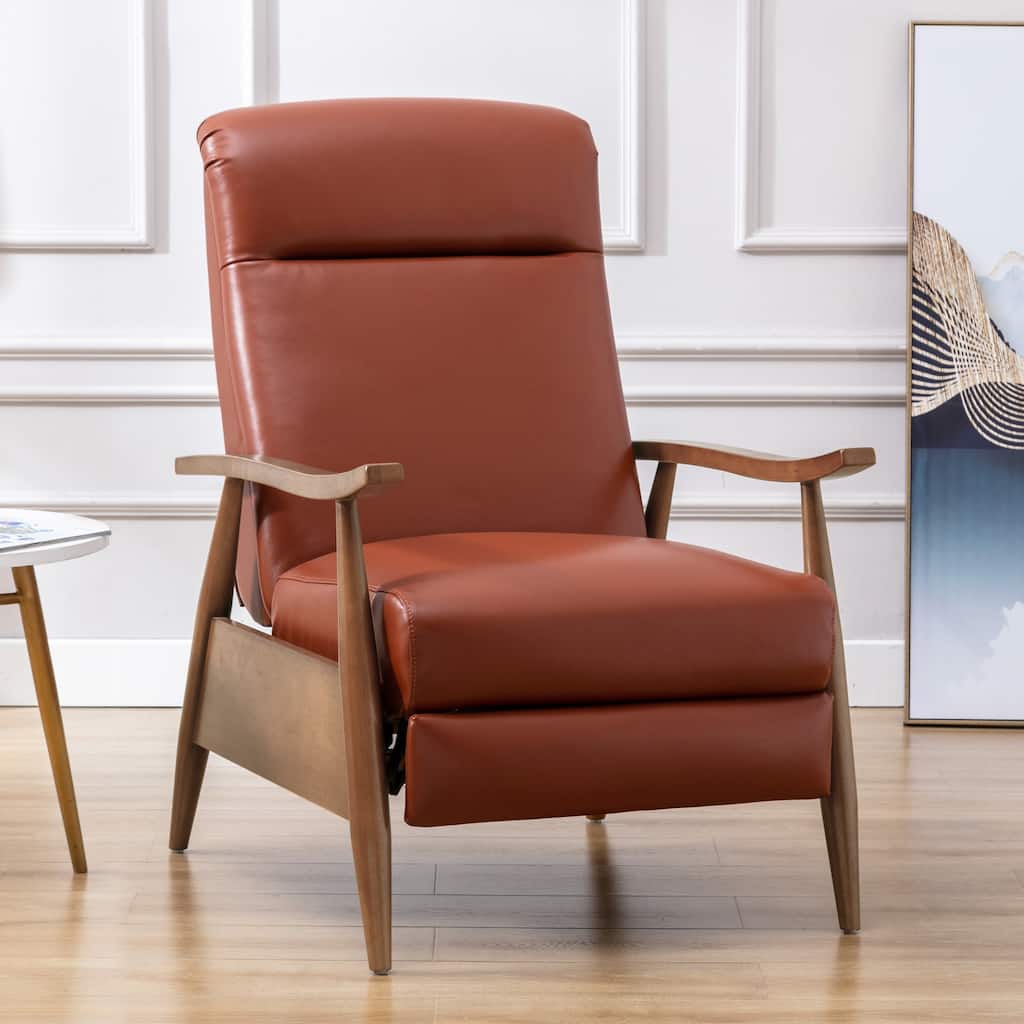 Fordham Top Grain Leather Wood Arm Push Back Recliner by Greyson Living