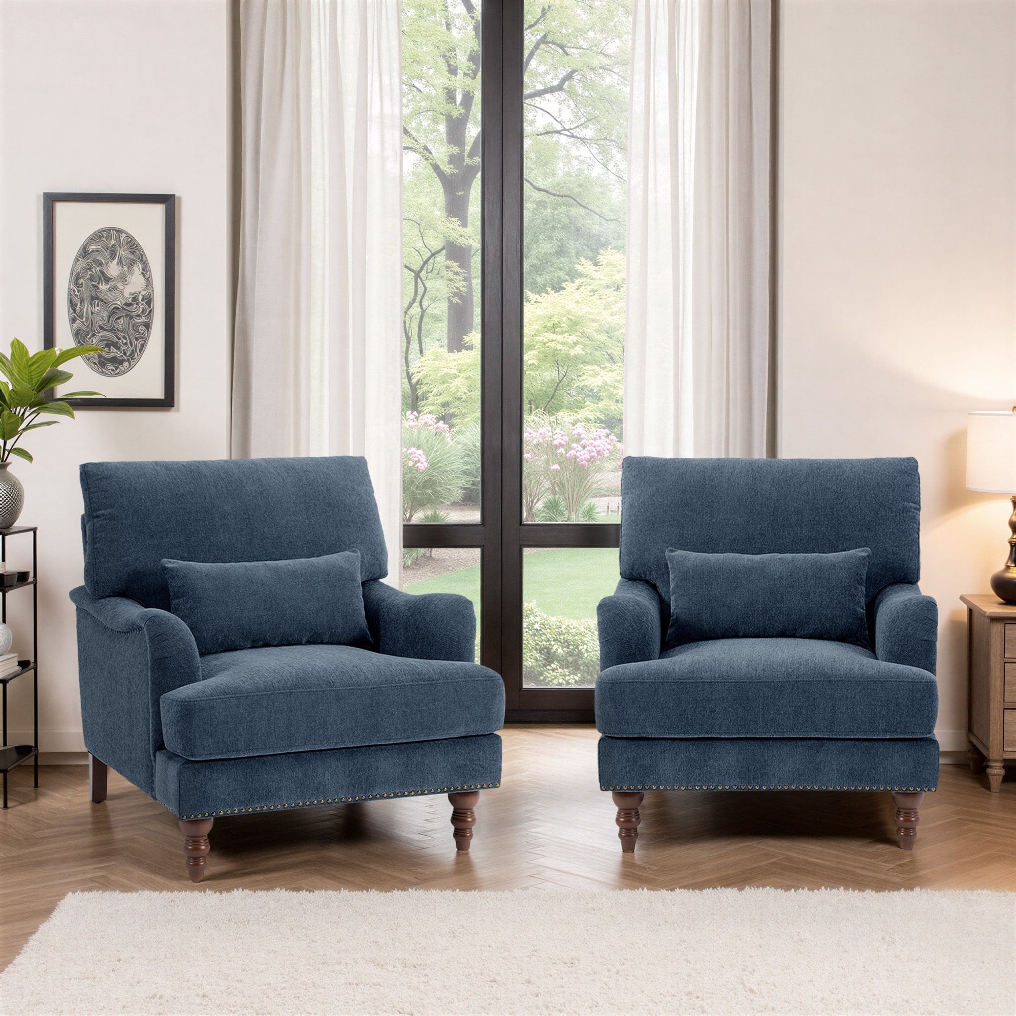2 Piece Mid-Century Modern Oversized Accent Armchair Upholstered Chair