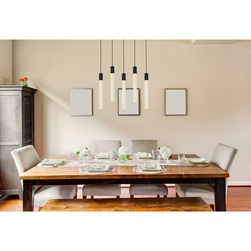 Modern Pendant Light - 5 Light Ceiling Fixture for Living Room, Dining Room, Black Finish - 144