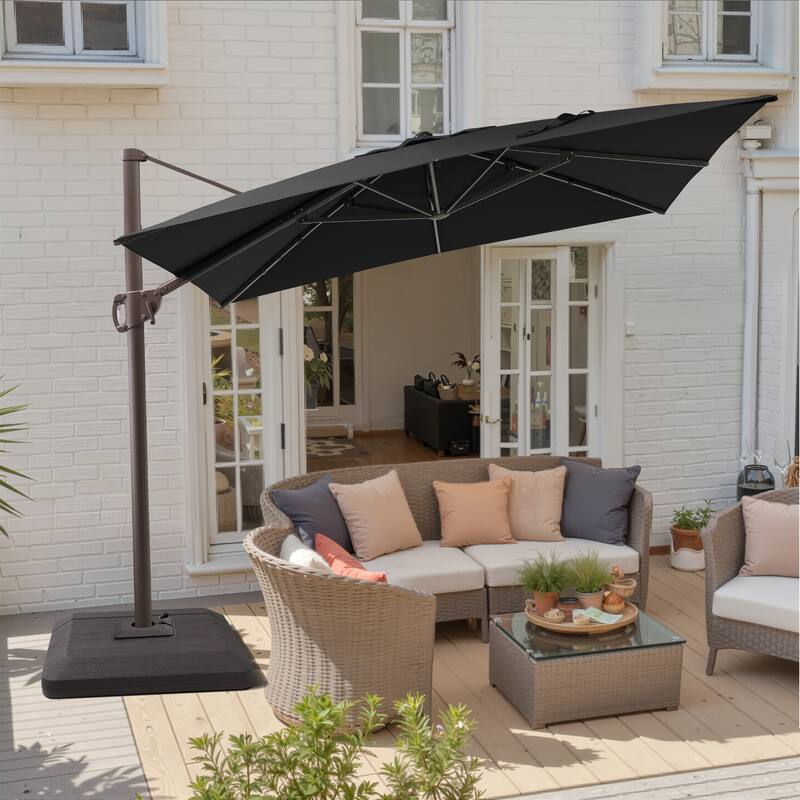 Outdoor 11 x 9 FT Patio Cantilever-Offset Umbrella with 4-Piece Fillable Weighted Base - Black