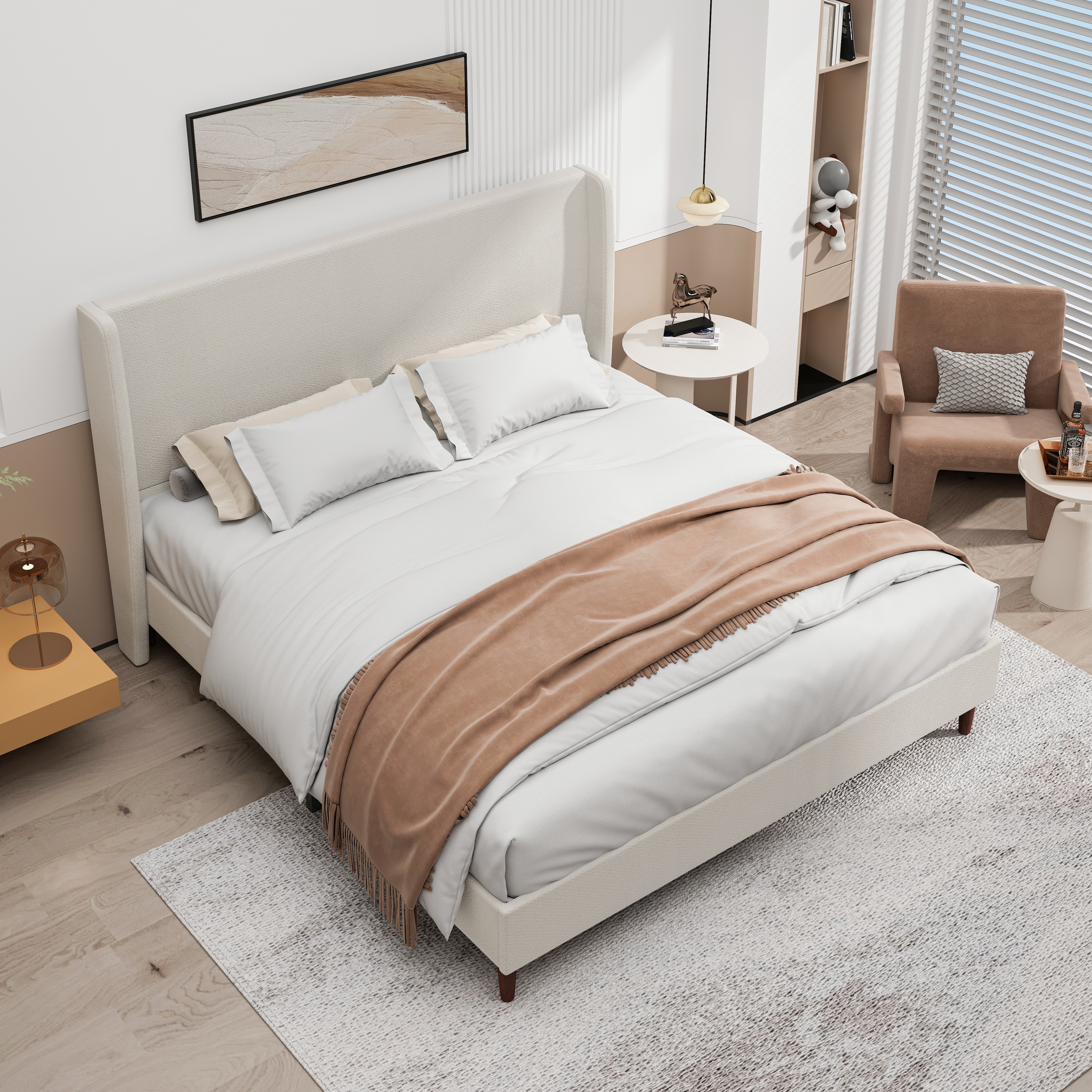 Chenille Cloth High Headboard Platform Bed