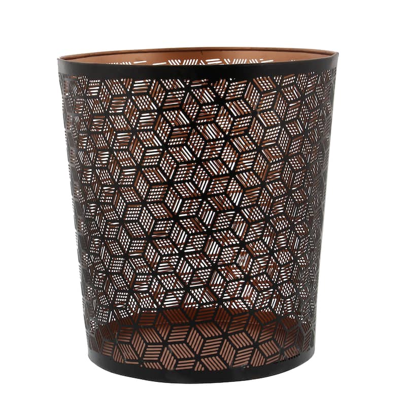 Metal Geometric Small Waste Bin with Laser Carved Design - Black - Roche River Decor