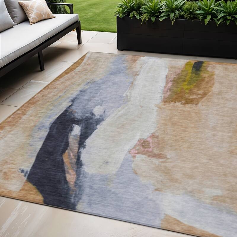 HomeRoots Abstract Transitional Rectangle Outdoor Rug - 5' X 8'