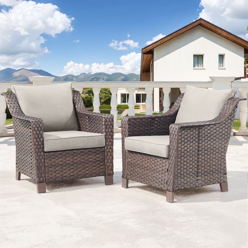 Gymojoy Outdoor Wicker Patio Chairs Set of 2 with Cushions - 2-Piece - Beige