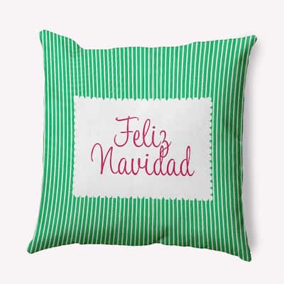 Feliz Navidad Ticking Christmas Indoor/Outdoor Throw Pillow