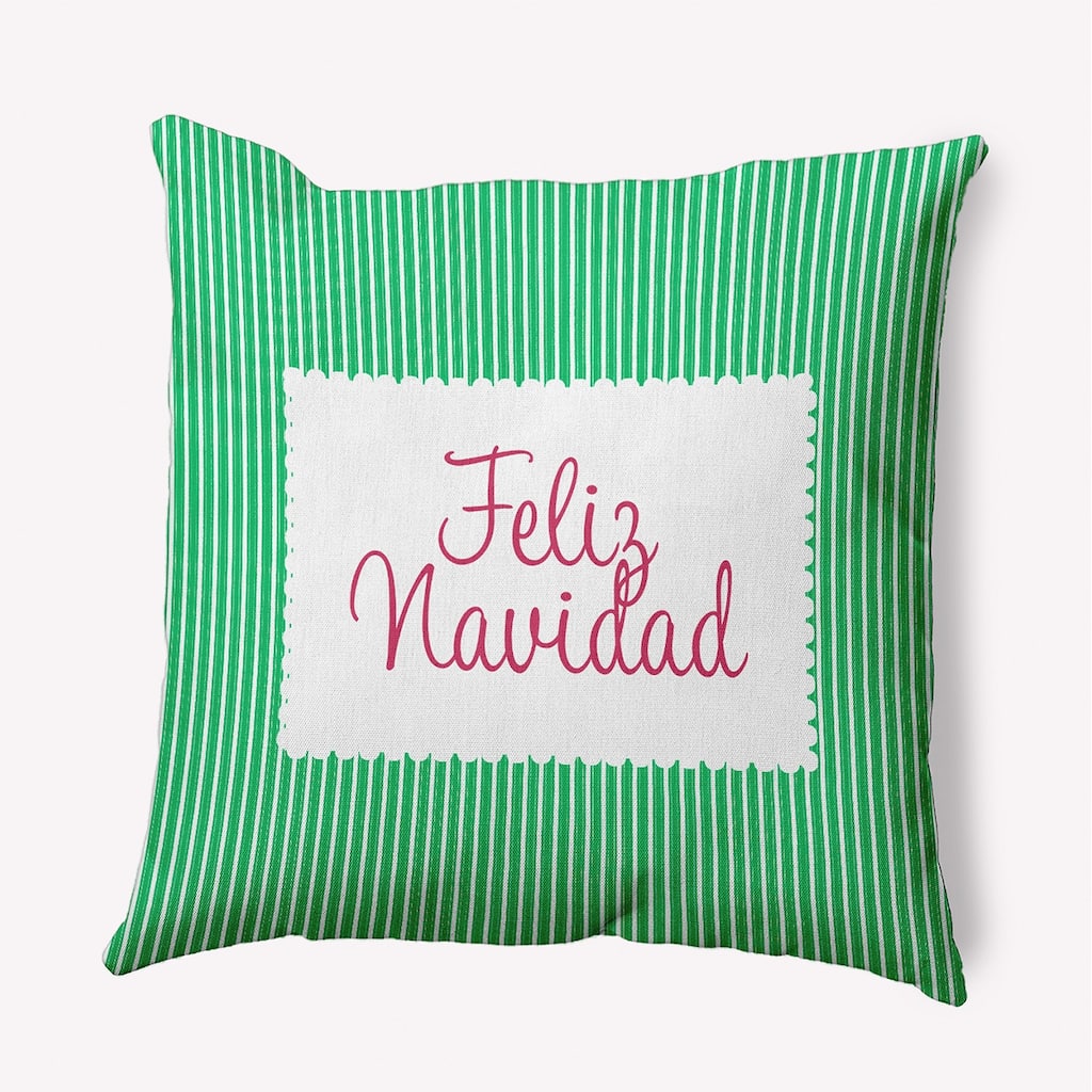 Feliz Navidad Ticking Christmas Indoor/Outdoor Throw Pillow