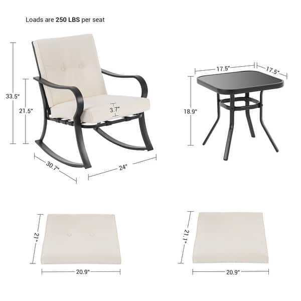 dimension image slide 0 of 6, Bonosuki 3-piece Rocking Chair Patio Bistro Set with Side Table