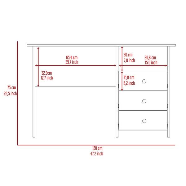 dimension image slide 1 of 2, Compact Computer Desk with Storage Drawers and Shelf, Ideal for Home Offices