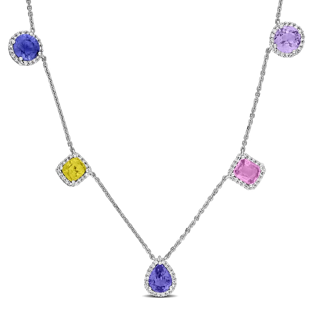Miadora 14k White Gold Diamond and Muti-Color Sapphire Necklace 3/8 or 1/3ct TDW