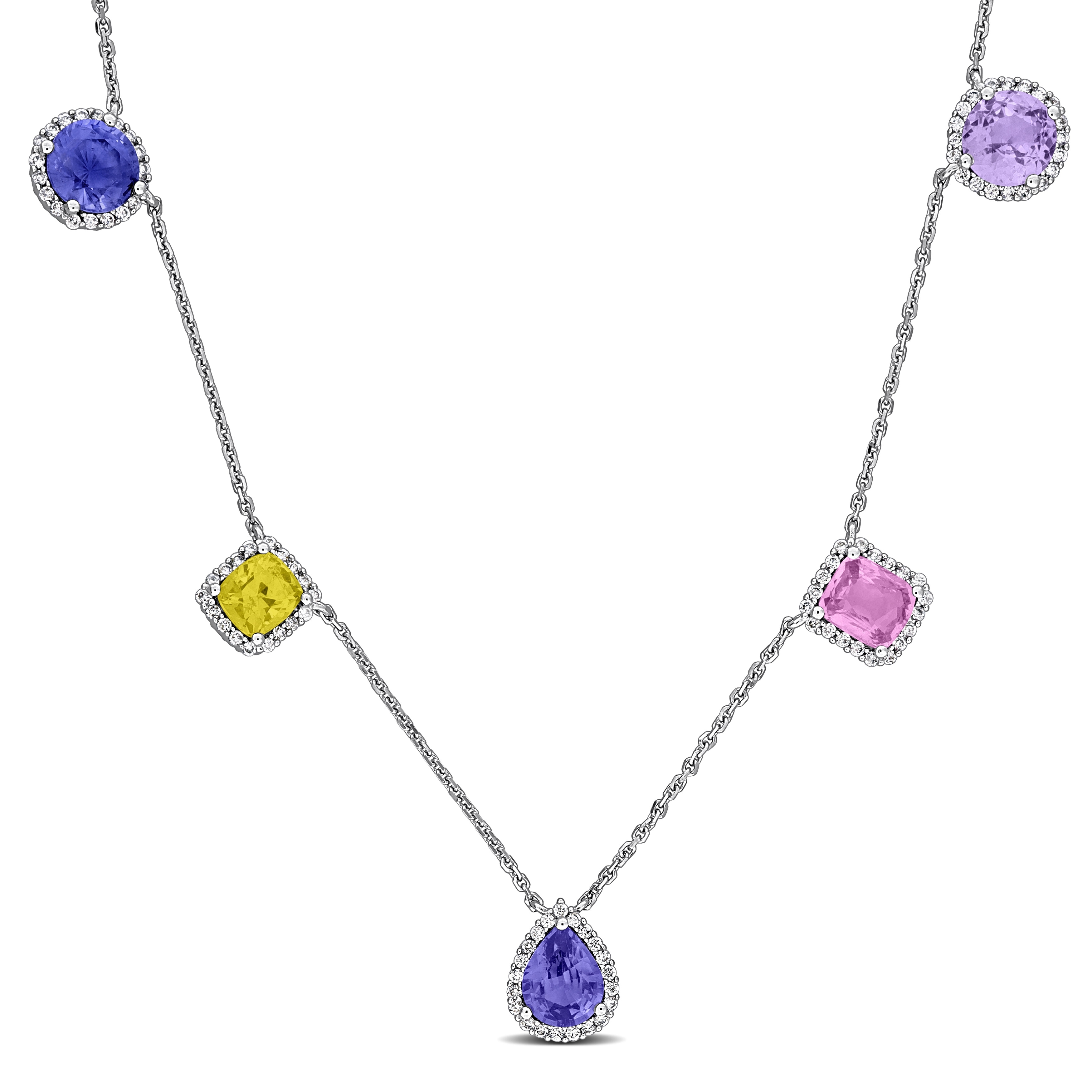 Miadora 14k White Gold Diamond and Muti-Color Sapphire Necklace 3/8 or 1/3ct TDW
