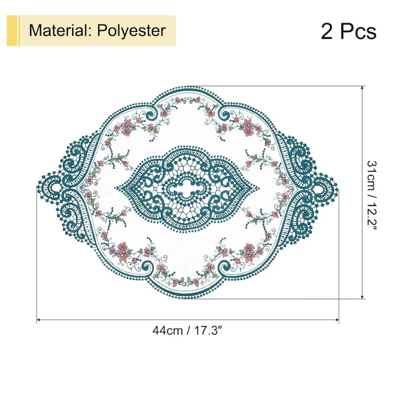 2Pack 12x17in Retro Lace Placemat Oval French Crochet Doilies Coasters - 12x17-in - Dark Green