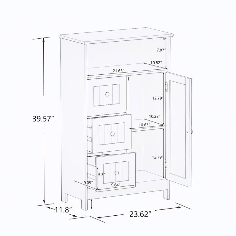 Bathroom Single Door Cabinet with 3 Drawers Multi-Functional Wooden Storage Cabinet for Bathroom Kitchen Living Room