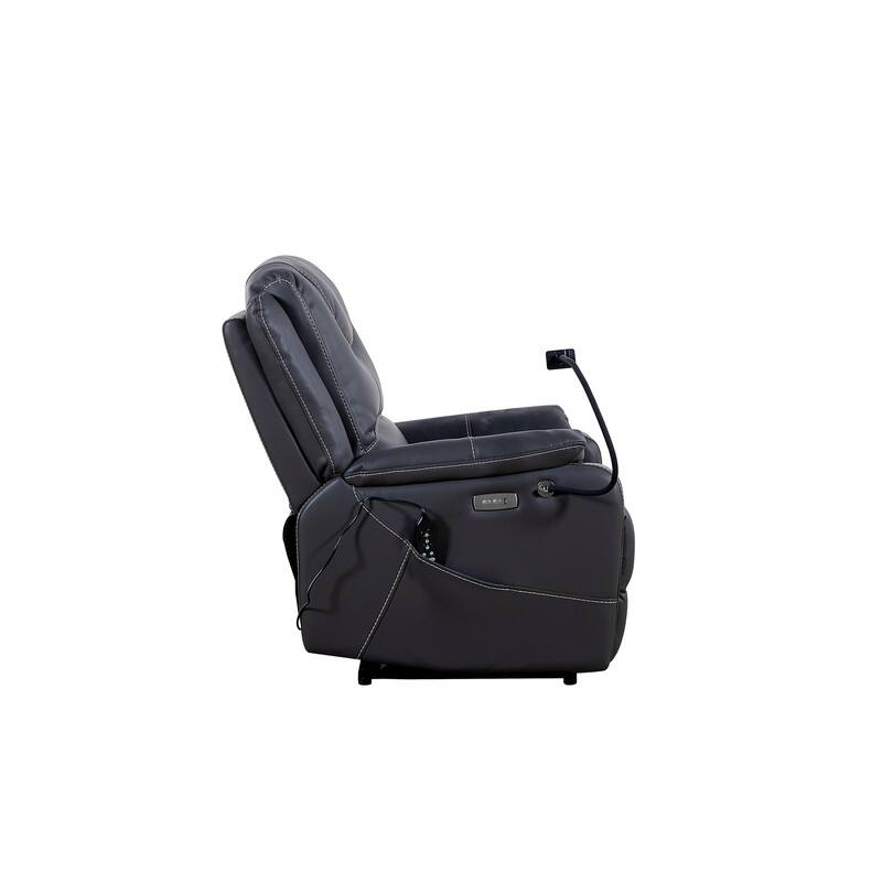 Bonded Leather Power Recliner with Comfortable Lying Degree, Massage, Heating and Phone Holder, Side Pockets, USB Charge Ports