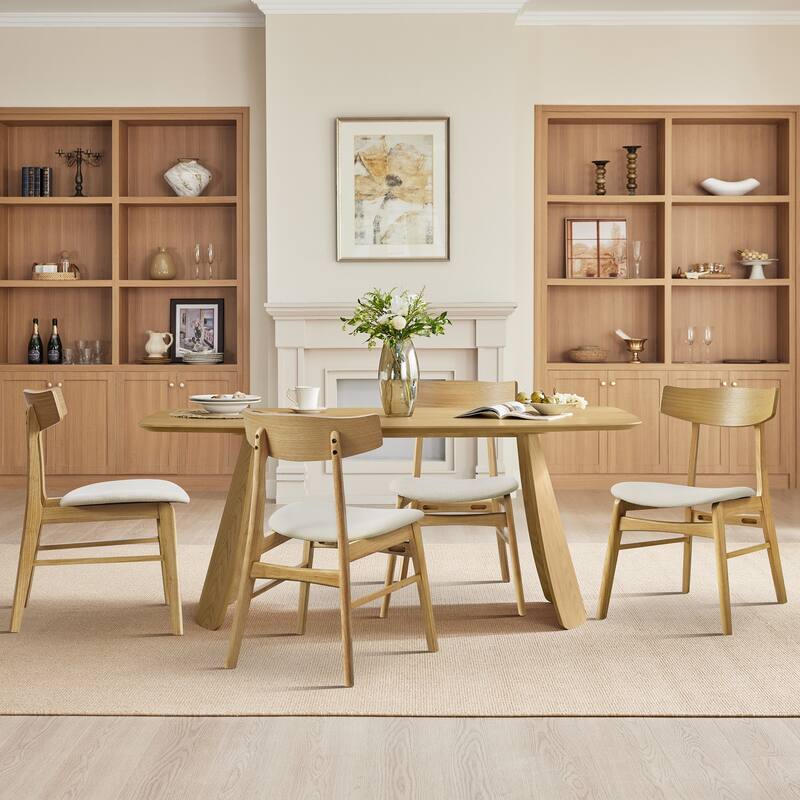 Spruce & Spring Modern Farmhouse Dining Chair with Solid Wood Frame and Upholstered Seat - Set of 4 - Natural