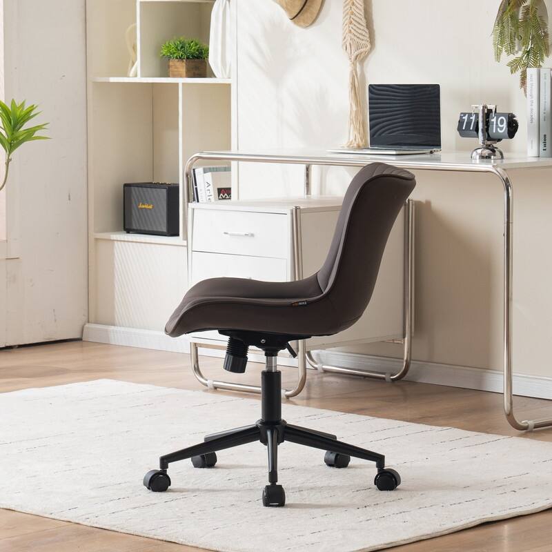 Modern Office Chair, Faux Leather Padded Desk Chair with Back, Wheels