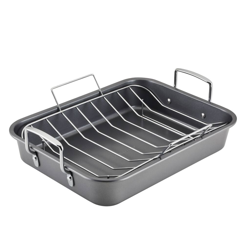 Farberware Nonstick Bakeware Roaster with Rack, 12-Inch x 16-Inch, Gray