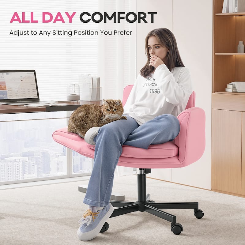 BOSSIN Criss Cross Office Chair with Arms and Wheels - Adjustable Swivel PU Leather Desk Chair for Makeup Vanity, Bedroom