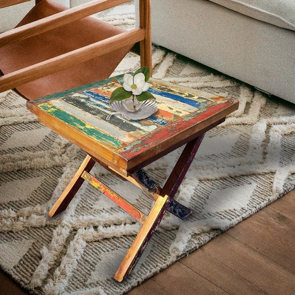 slide 2 of 8, Marina Del Rey Recycled Teak Wood Boat Folding Side Table