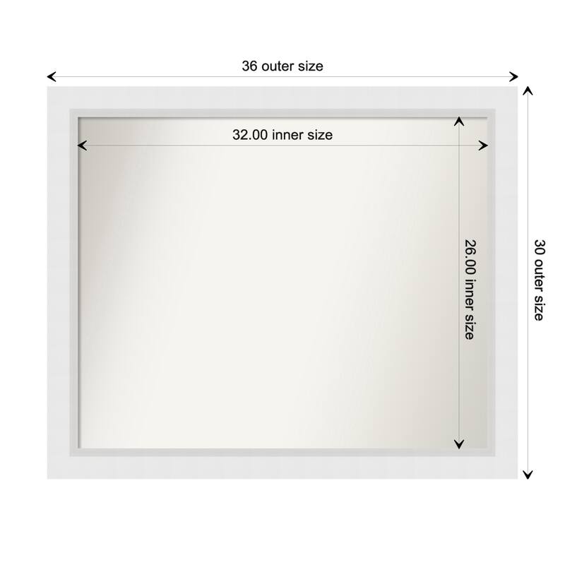 Blanco White Framed Non-Beveled Custom Wall Mirror, Bathroom Vanity Mirror - Outer Size: 36.25 x 30.25