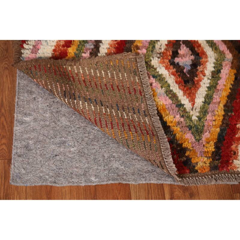 Geometric Moroccan Runner Rug Hand-Knotted Tribal Oriental Wool Carpet - 2'11" x 9'5"