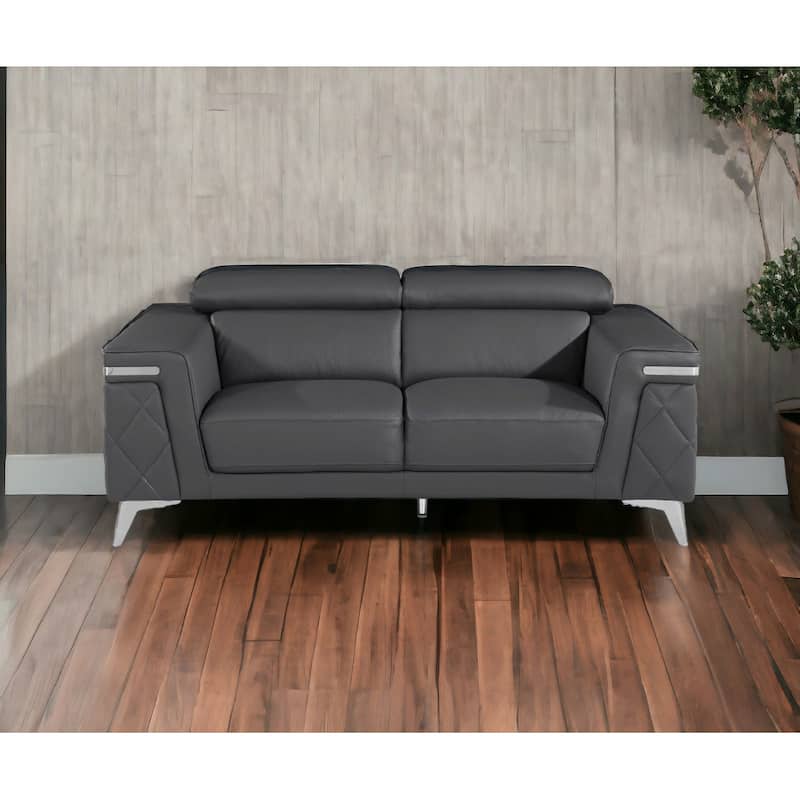 HomeRoots 70" Dark Gray And Silver Metallic Leather Loveseat - Dark Gray