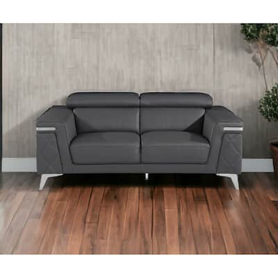 HomeRoots 70" Dark Gray And Silver Metallic Leather Loveseat