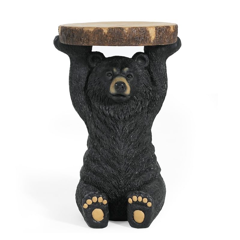 Black Bear Side Table Pedestal End Table Stool MGO Bear Statue Hand Painted Sculpture