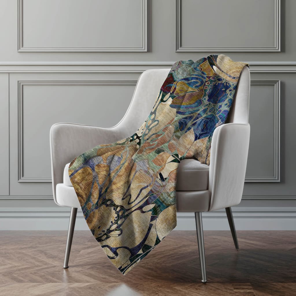 Premium Machine Washable Modern Floral Sherpa Throw Blanket