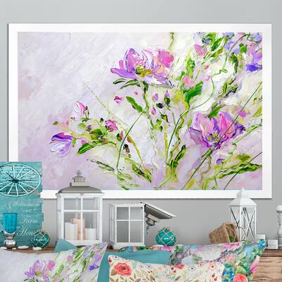 Designart "Modern Purple Spring Flowers" Traditional Framed Art Print