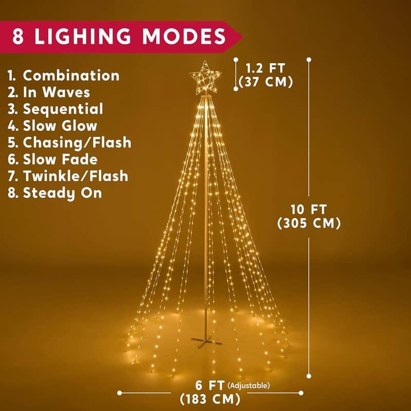 10 ft Cone Tree Yard Light Decorations, 560 LED Warm White Lights with Metal Stakes for Christmas