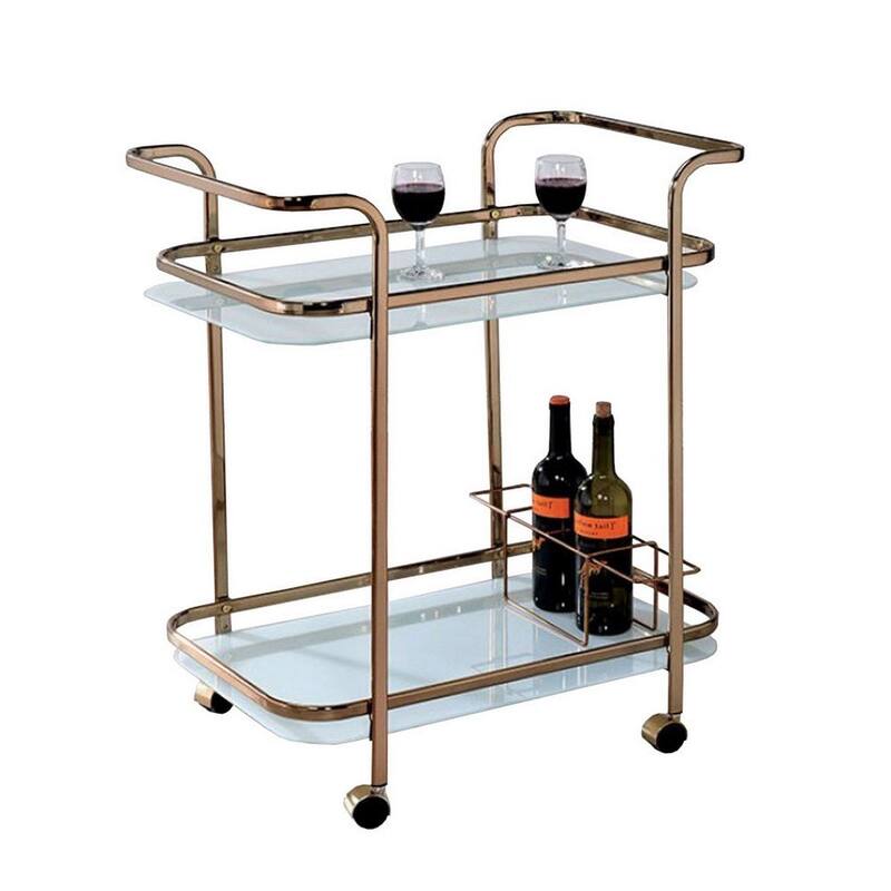 Tiana Contemporary Serving Cart In Champagne Finish - 32.5 H x 27 W x 16.5 L Inches - Champagne