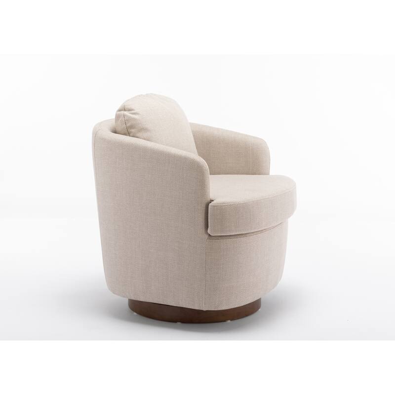 Fabric Swivel Accent Chair With Soild Wood Round Brown Base Leg