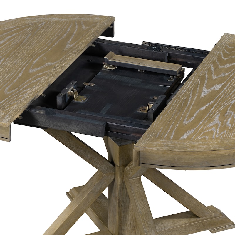 Retro Functional Extendable Dining Table with a 12" Leaf for Dining Room and Living Room
