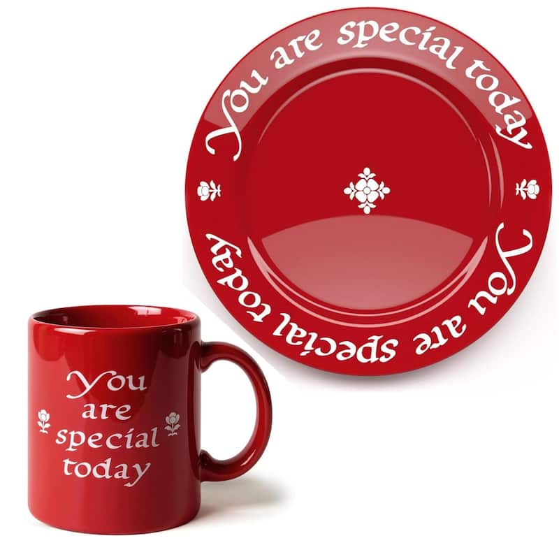Waechtersbach You Are Special Today Plate and Mug Set - 10.63 in Platter & 12 oz Mug - 10.63 in Platter & 12 oz Mug - Red