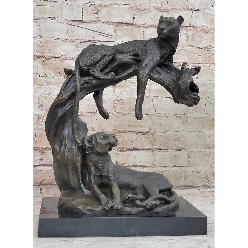 Cheetah Family Bronze Statue Sculpture Safari African Art Signed Original Art 14 Inches X 10.5 Inches