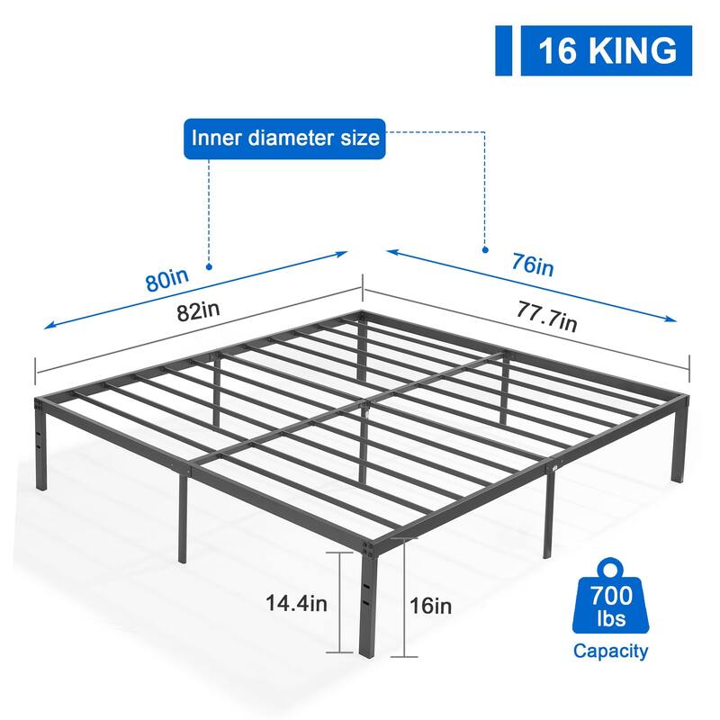 VECELO Bed Frames No Box Spring Needed, Heavy Duty Metal Platform with Steel Slat, Easy Assembly, Black