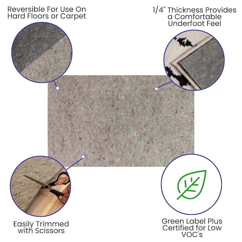 Slide-Stop® Multi-Surface Reversible Non-Slip Cushion Rug Pad, 1/4" Thick, Floor Protection, for 4'x6' Area Rug, Gray