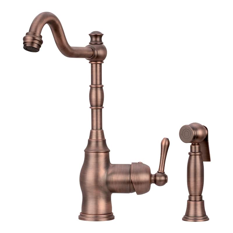 One-Handle Copper Widespread Kitchen Faucet with Side Sprayer - Antique Bronze