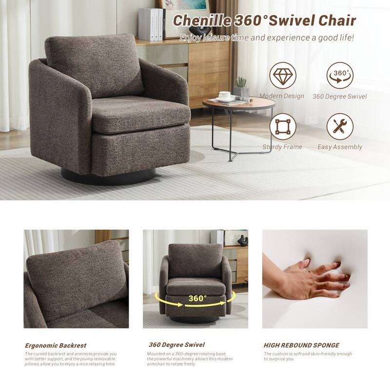 Chenille Upholstered Swivel Accent Chair for Living Room