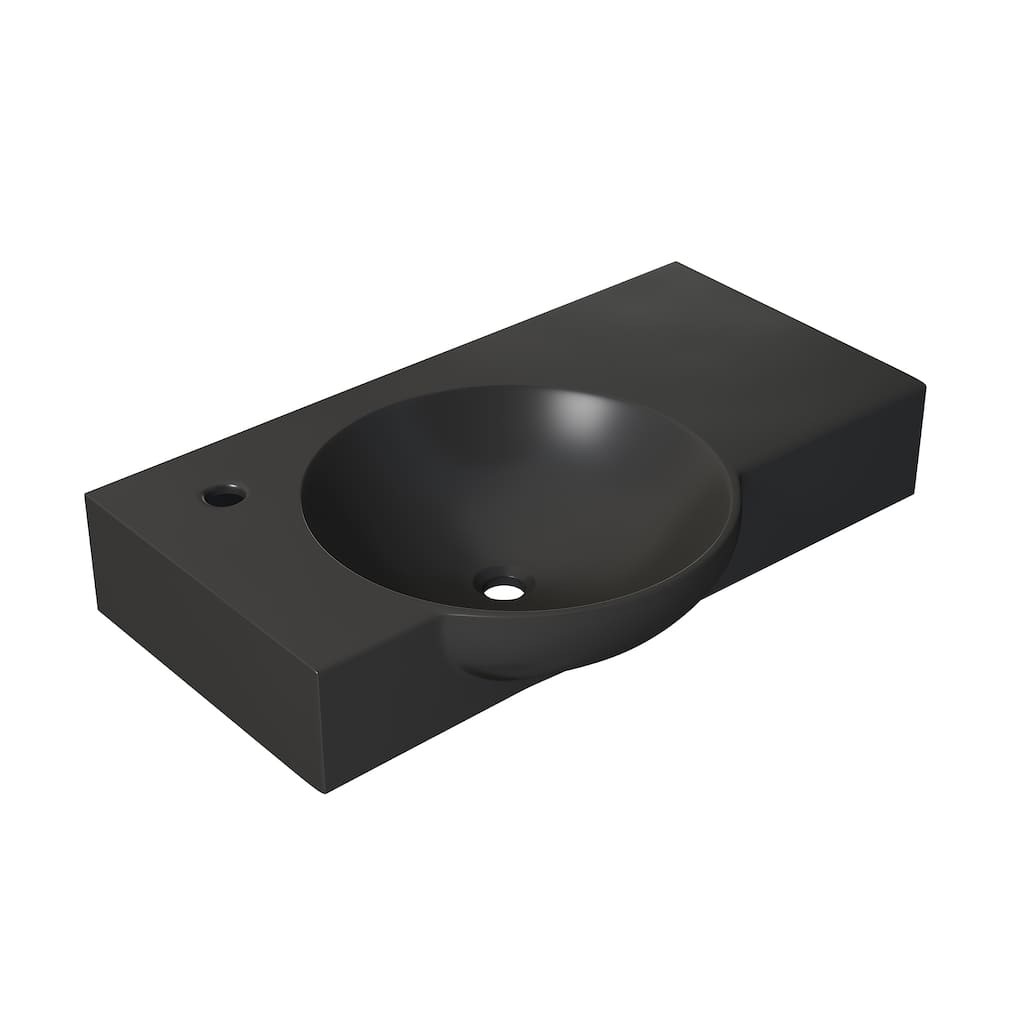 Chateau 30" Left Side Faucet Wall-Mount Bathroom Sink In Matte Black - 29.53" x 13.72" x 4.53"