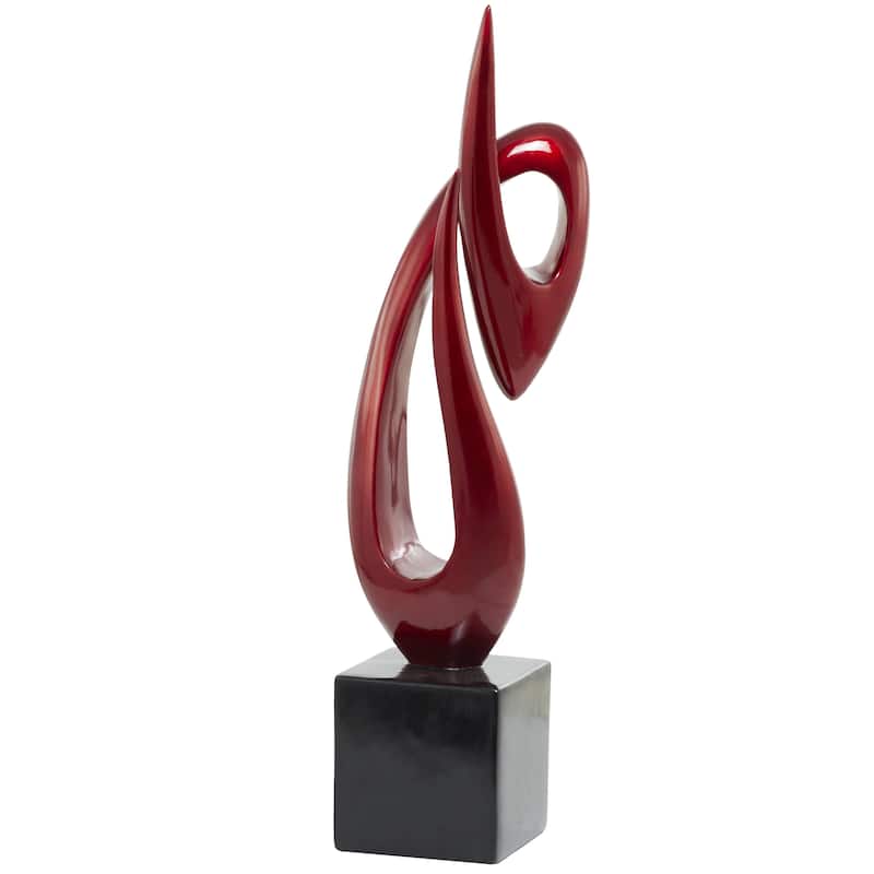 Polystone Abstract Swirl Decorative Sculpture with Black Base - Red, White - Roche River Decor