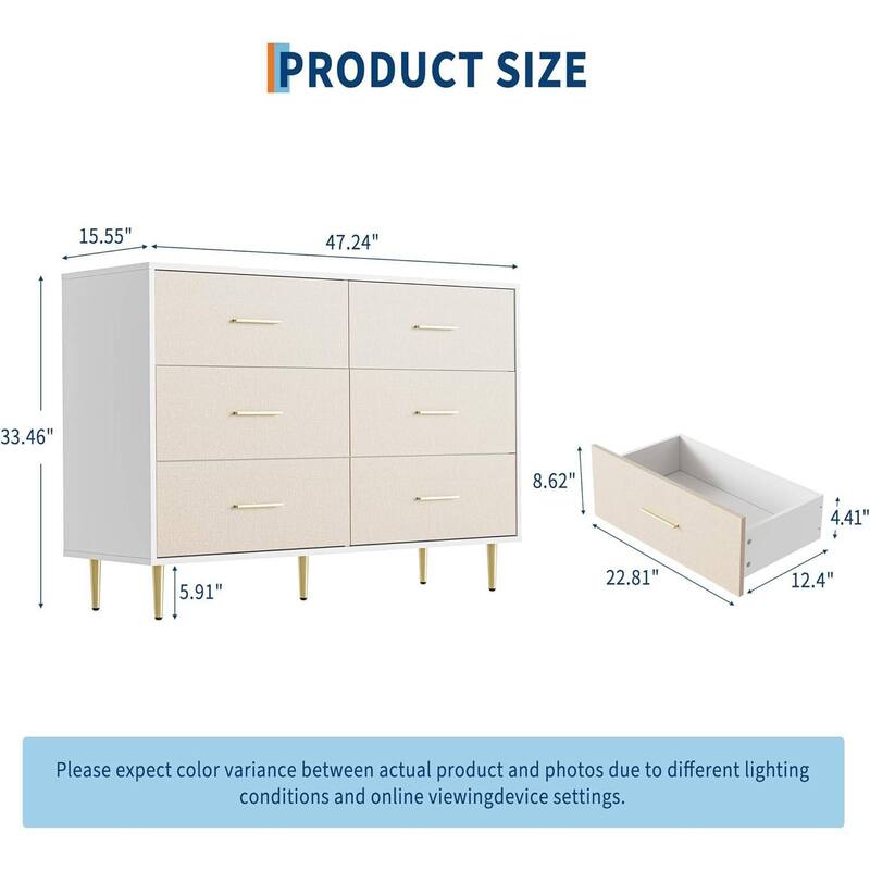 Elegant 6-Drawer Dresser, Storage Drawer Cabinet for Living Room, Bedroom