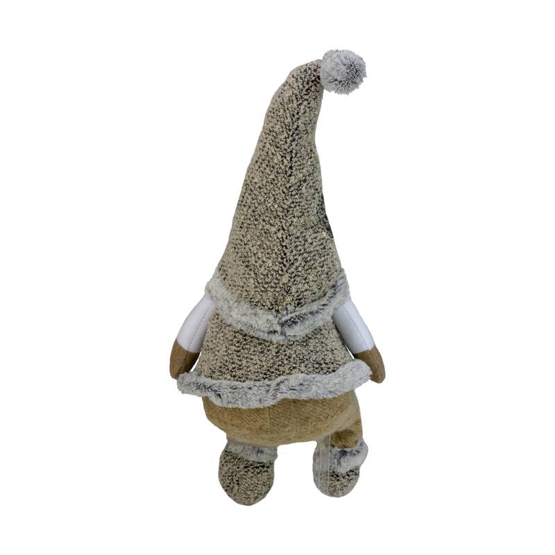 Sitting Plush Faux Fur Gnome Christmas Figure - 17" - Gray and Beige